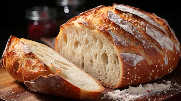 Zbliżenie pokrojonego chleba francuskiego przedstawiającego jego miękką, białą powierzchnię generowaną przez AI