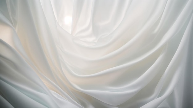Zbliżenie pomarszczonej białej tkaniny jedwabnej luksusowy ślub tło
