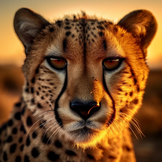 Zbliżenie Portret geparda o zachodzie słońca Majestic Wildlife Photography Generatywna sztuczna inteligencja