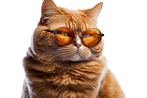 Zbliżenie portret imbirowy kot jest ubranym okulary przeciwsłoneczne odizolowywający na białym tle