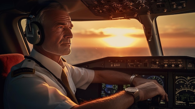 Zbliżenie portret pilota w kokpicie samolotu