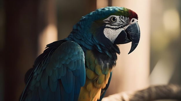 Zbliżenie portret strzału niebieski papuga ara szkarłatna ptak natura rozmycie tła bokeh
