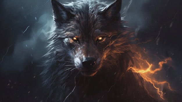 Zbliżenie portret wilka w deszczu cyfrowy obrazgenerative ai