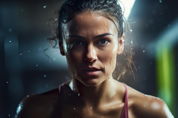 Zbliżenie portretu atrakcyjnej kobiety sportowej w siłowni