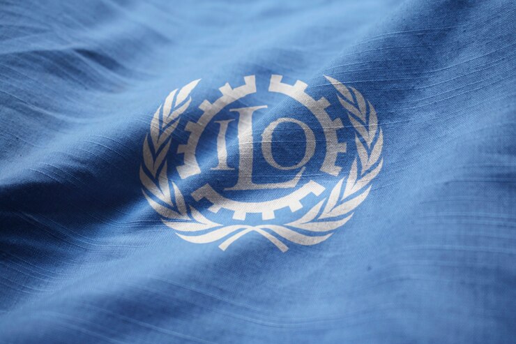 Zbliżenie potargane International Labor Organization Flag