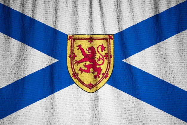 Zbliżenie potargane Nova Scotia Flag, Nova Scotia Flag Blowing in Wind