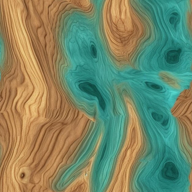 Zbliżenie powierzchni drewna z niebieskim i brązowym generatywnym wirowaniem ai