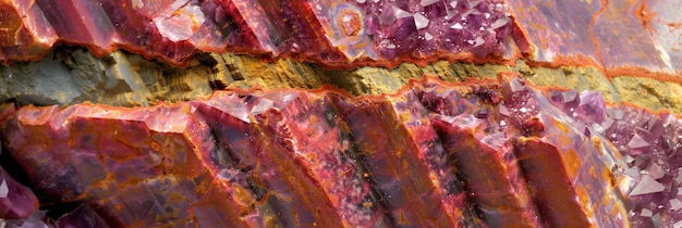 Zbliżenie powierzchni skały mineralnej pokazujące bogate wielokolorowe warstwy wysokiej jakości