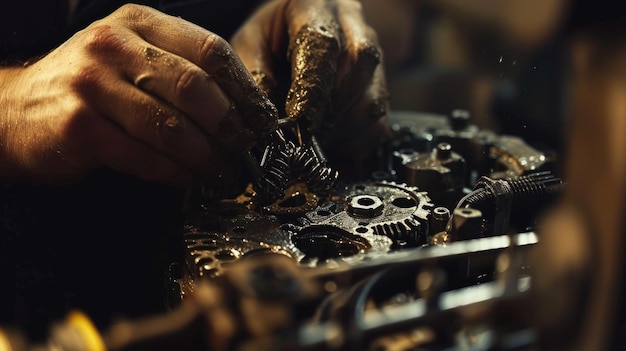 Zdjęcie zbliżenie profesjonalnego mechanika do ręcznej naprawy i naprawy maszyn