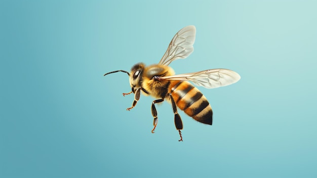 Zbliżenie pszczoły miodowej na niebieskiej ilustracji bawełnianej