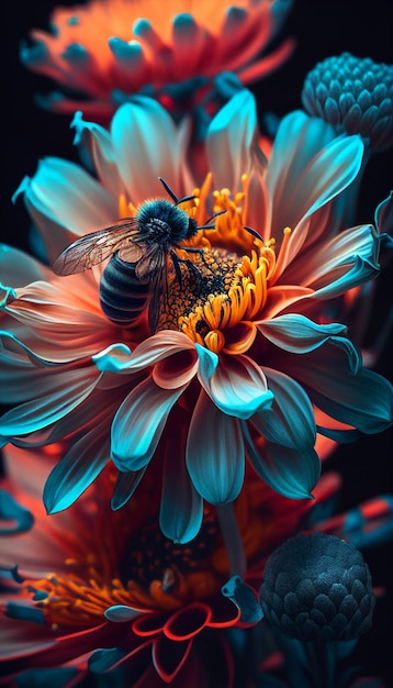 Zbliżenie pszczoły na kwiatek z generatywnym ai
