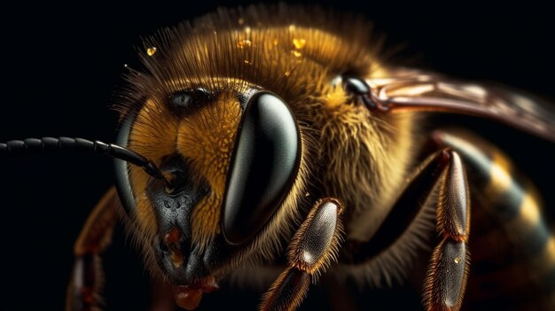 Zbliżenie pszczoły z czarnym tłem