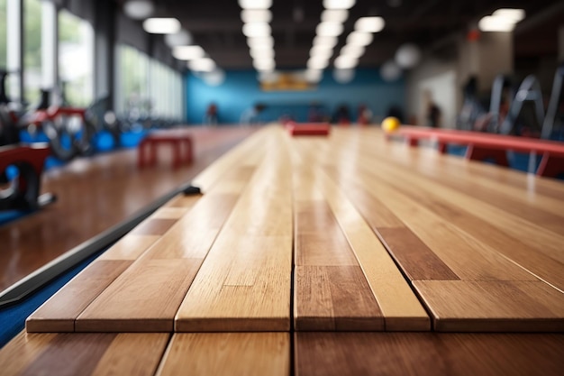 Zbliżenie pustego drewnianego stołu w dynamice sportu