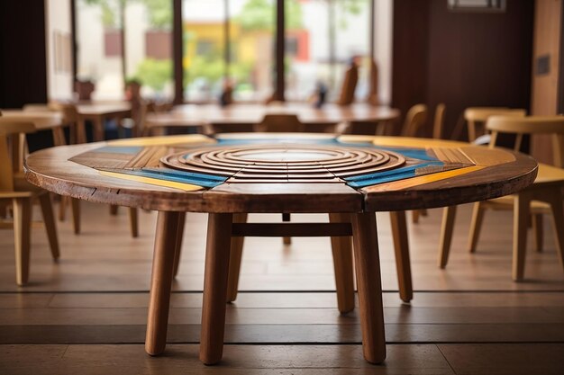 Zdjęcie zbliżenie pustego drewnianego stołu w harmonii kulturalnej