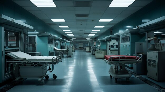 Zbliżenie pustej sali szpitalnej z łóżkiem