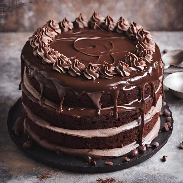 Zdjęcie zbliżenie pysznego ciasta czekoladowego