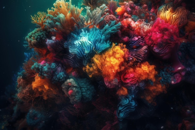 Zbliżenie rafy koralowej kolorowe Generowanie Ai