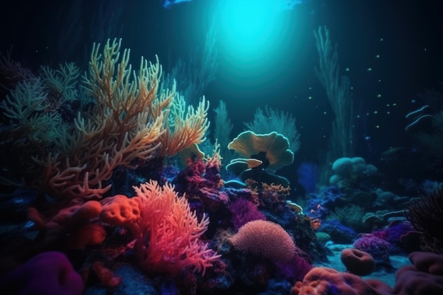 Zbliżenie rafy koralowej pod wodą Generuj Ai