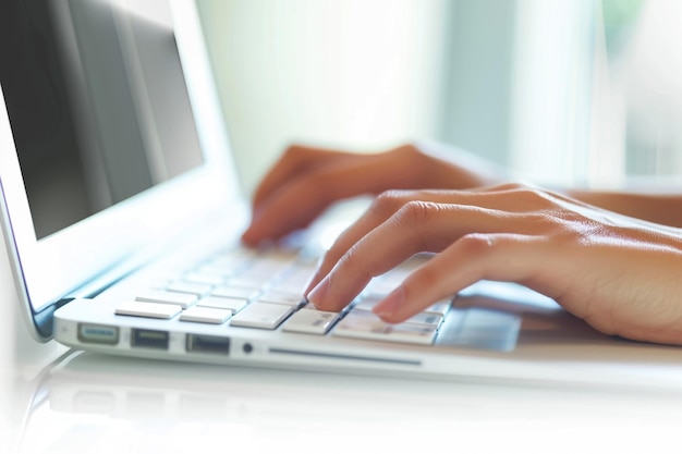 Zbliżenie rąk kierownika używającego laptopa z podłączonym pendrive siedzącego na biurku w biurze