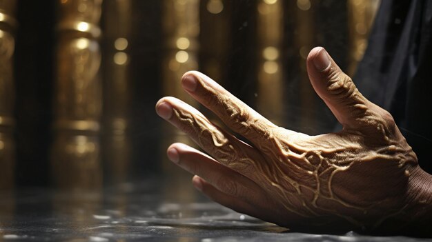 Zbliżenie rąk muzułmanina modlącego się z rozmytym tłem