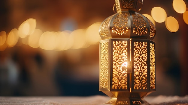 Zbliżenie ręcznie wykonanej islamskiej latarni