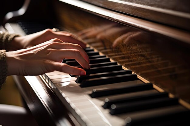 Zbliżenie ręki wykonawcy muzyki grającej na pianinie