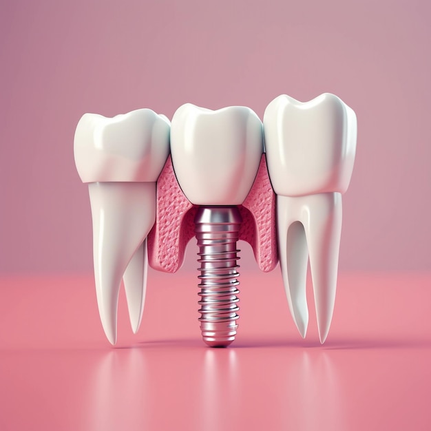 Zbliżenie renderowania 3D implantu zębów dentystycznych