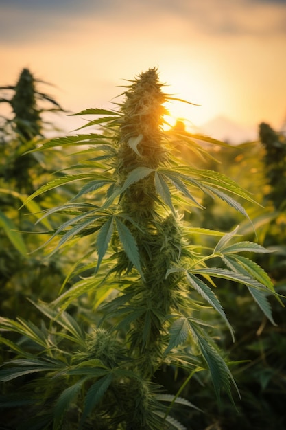 Zbliżenie rośliny marihuany na polu