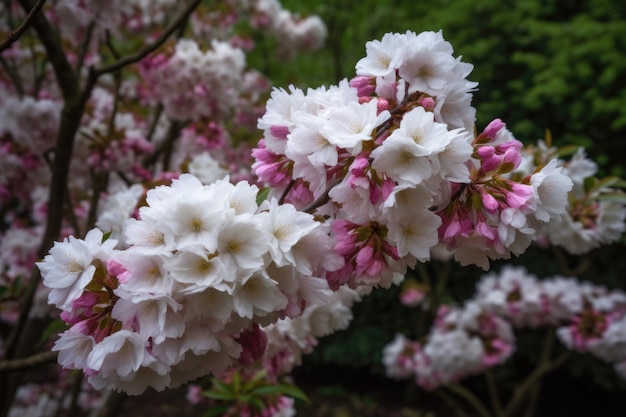 Zbliżenie różowawo-białych kwitnących drzew
