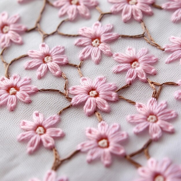 zbliżenie różowego kwiatu haftowanego na białej tkaninie generatywny ai