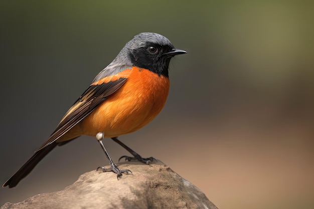 Zbliżenie samców ptaków redstart wibrujące upierzenie z rozmytym tłem stworzonym za pomocą generatywnej ai