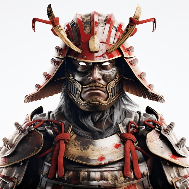 Zbliżenie samuraja odizolowane na białym przezroczystym tle