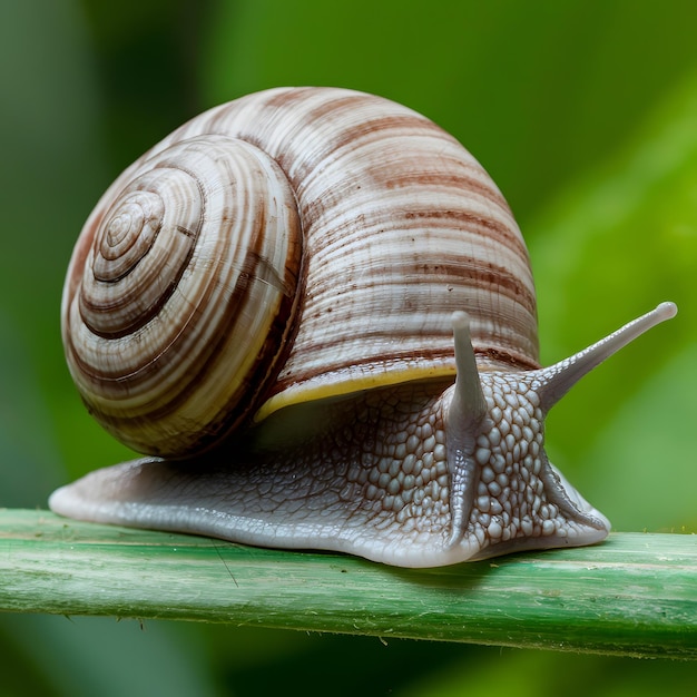 Zbliżenie ślimaka Monachoides Vicinus szczegółowe zdjęcie makro dla mediów społecznościowych