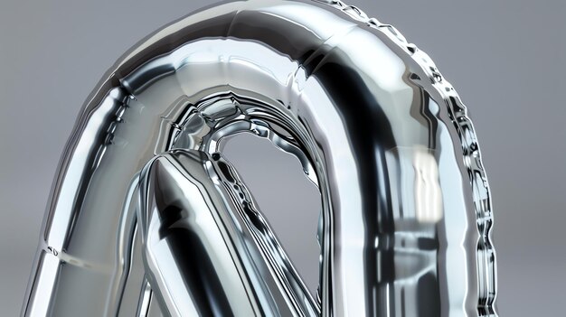 Zdjęcie zbliżenie srebrnego balonu balon jest idealnie okrągły i ma błyszczącą powierzchnię pływa w powietrzu na szarym tle