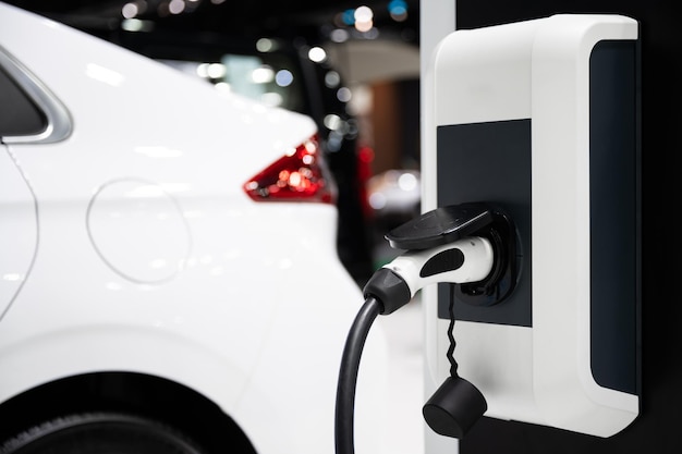 Zbliżenie stacji ładowania pojazdów elektrycznych