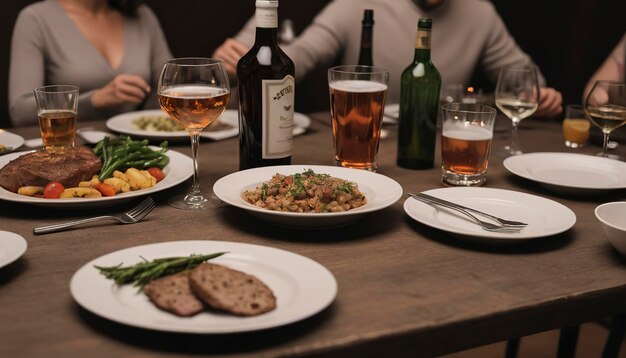 Zdjęcie zbliżenie stołu obiadowego z alkoholem