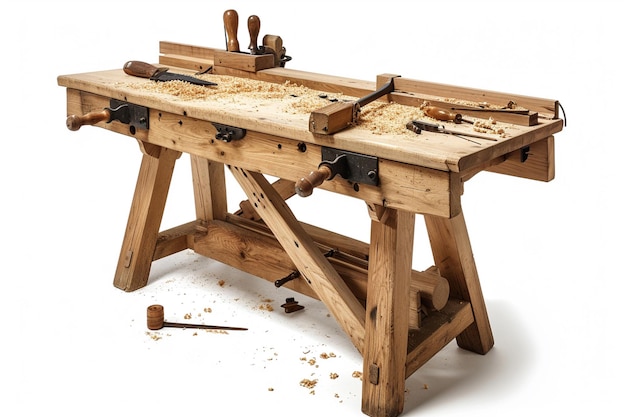 zbliżenie stołu warsztatowego z drewnianym stołem roboczym generatywnym ai