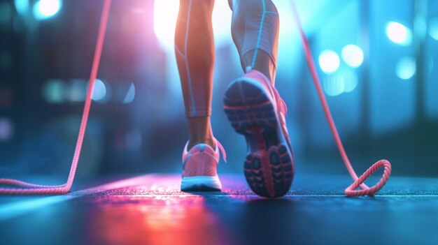 Zbliżenie stóp i sprzęt treningowy Ćwiczenia sercowo-naczyniowe