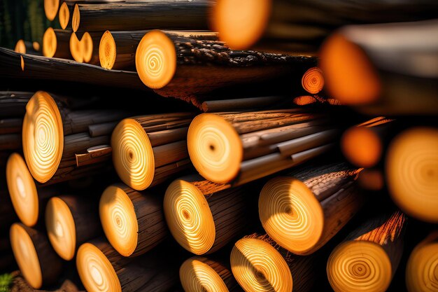 Zbliżenie stos kłód sosnowych składany tekstura tło drewna