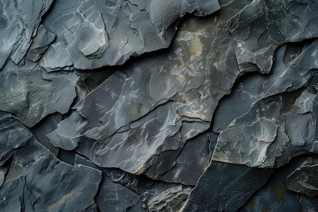 Zbliżenie stosu ciemnych skał podłożnych przypominających wzór opony samochodowej