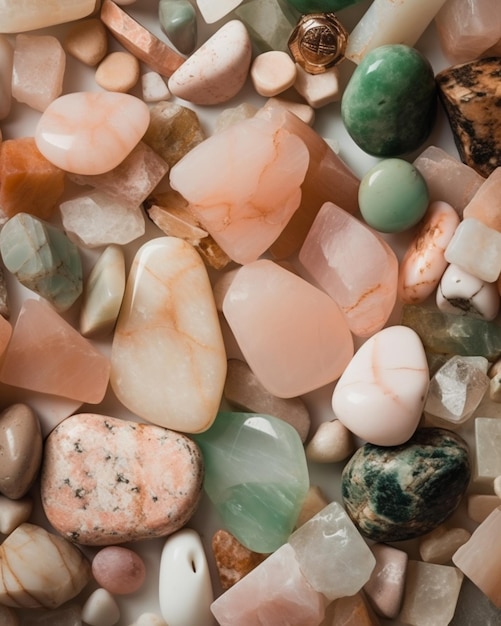 Zdjęcie zbliżenie stosu generatywnych kamieni o różnych kolorach