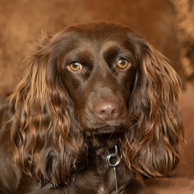 Zbliżenie strzał psa Boykin Spaniel z rozmytym tłem