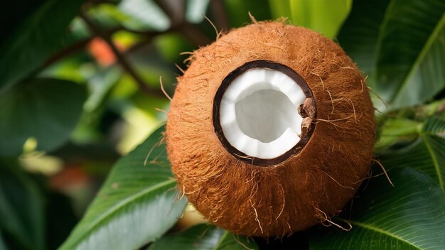 Zbliżenie świeżego dojrzałego kokosa