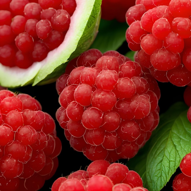 Zbliżenie świeżej grafiki generatywnej Red Raspberries autorstwa AI