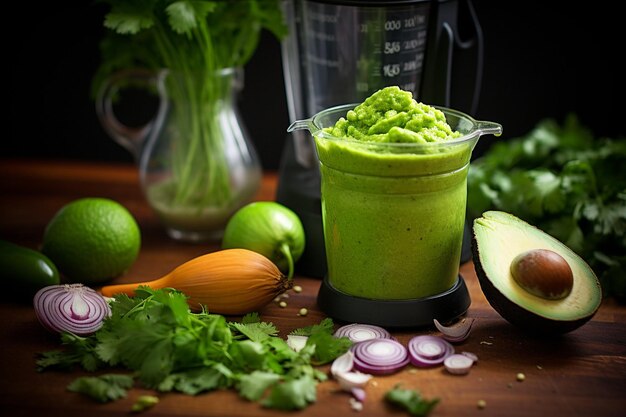 Zbliżenie świeżo przygotowanego guacamole w tradycyjnym molcajete