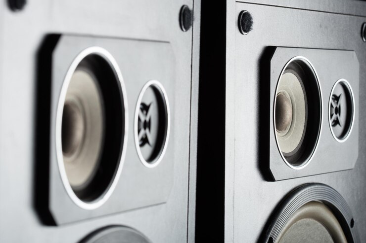 Zdjęcie zbliżenie systemu głośników hifi