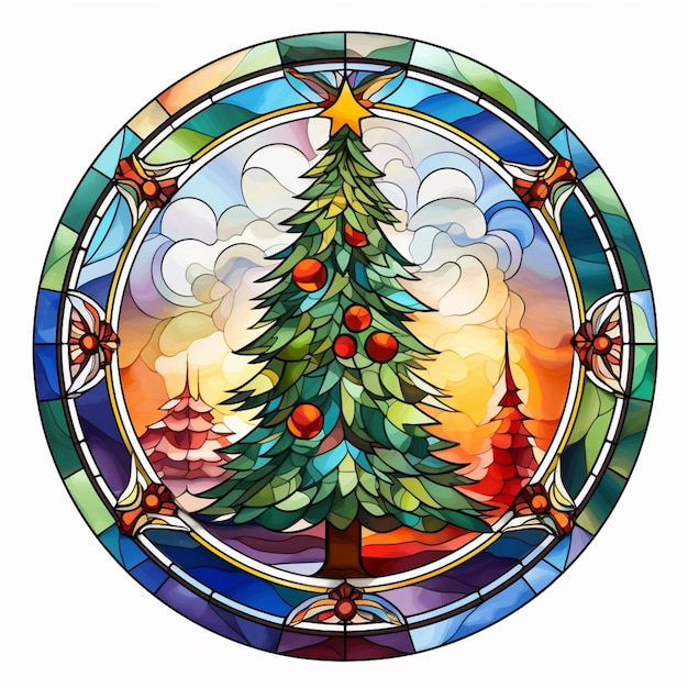 zbliżenie szkła kolorowego drzewka świątecznego w kręgu generatywny ai