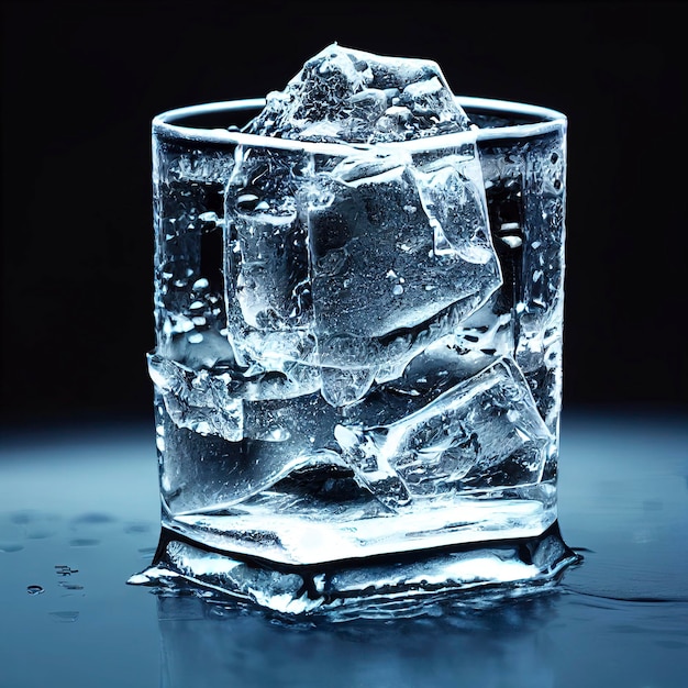 Zbliżenie szkła przezroczystego wypełnionego lodem. Prawdziwe kostki lodu do przygotowania napoju.