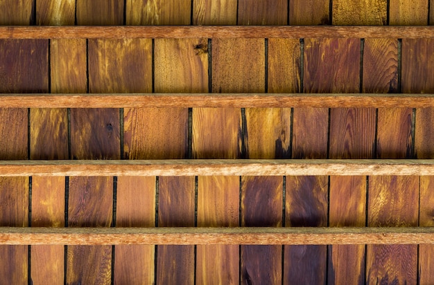 Zbliżenie tekstura stary tekowy drewniany sufit