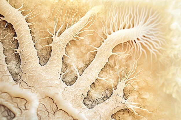 Zbliżenie tekstury sieci grzybni naturalnej grzybni